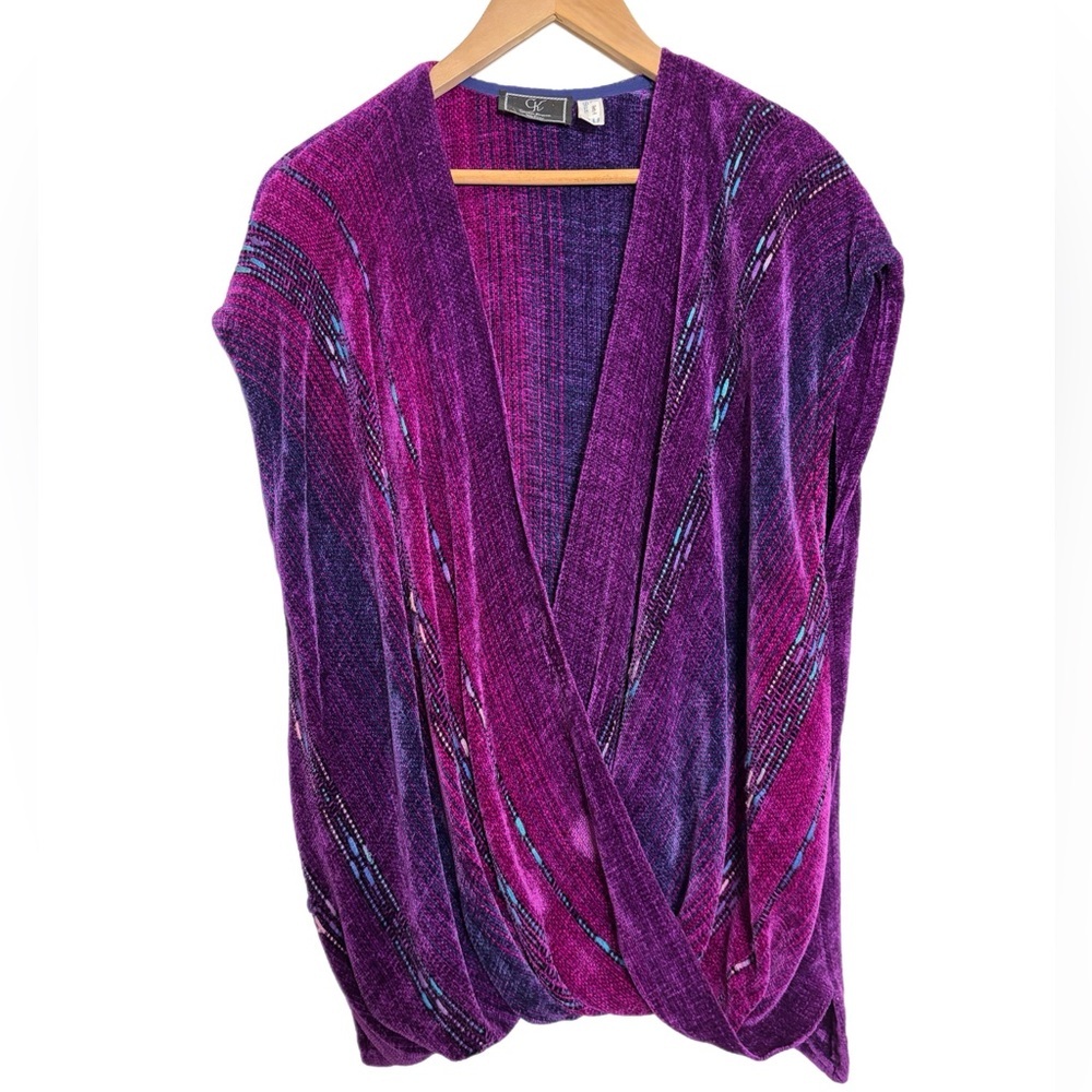 Unique handmade knitted drapey artsy magenta purple vest